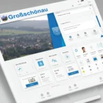 Ein weißes Tablet mit einer offenen Internetseite von Großschönau.