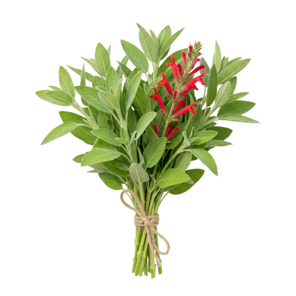 Ein gebundener Bund frischer Ananas-Salbei (Salvia elegans) mit hellgrünen Blättern